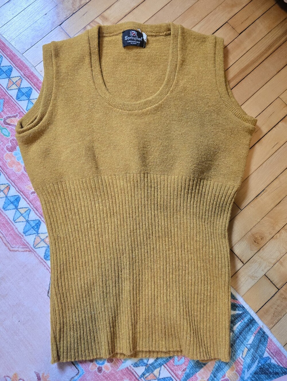 Springfoot Sleeveless Ribbed Wool Sweater Mustard Yellow Size Large